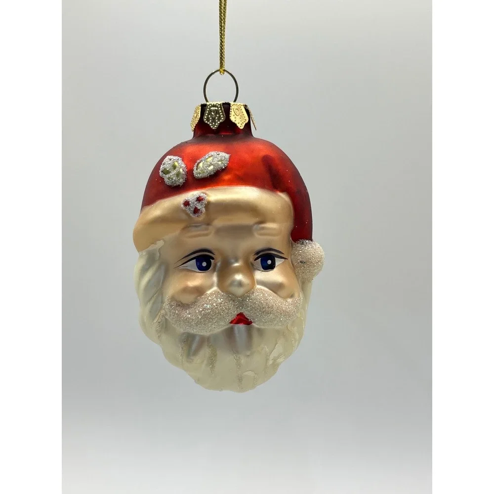 Vintage Mercury Blown Glass Santa Claus Head Christmas Ornament Glitter Tree